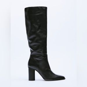 Zara heeled black leather knee boots size EU 40 / US 9